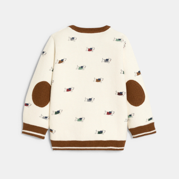 كنزة سميكة من التريكو الناعم، باللون الأبيض ومزيَّن برسوم حيوانات، صغيرة للفتيان الرُضع